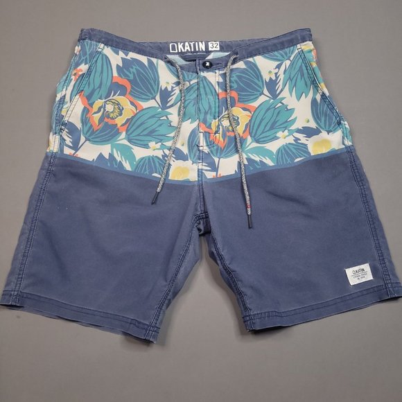 KATIN Floral Colorblock Board Shorts Preppy Beach Surf Swim 32